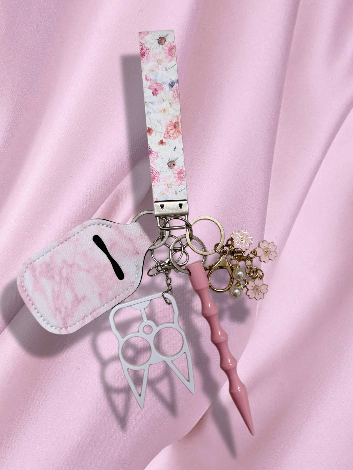 Pink/White Floral Safety Keychain