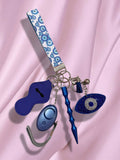 Faux Leather Blue Evil Safety Keychain