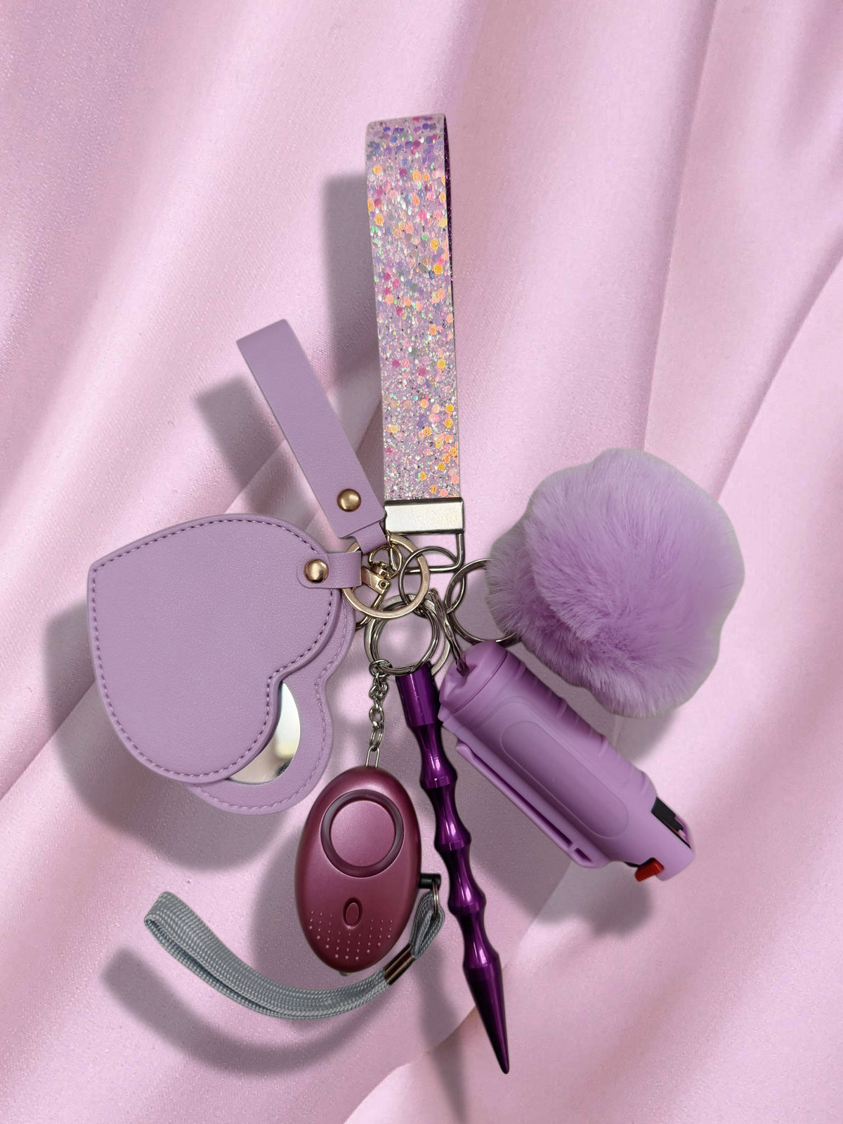 Purple Bling Safety Keychain (with heart mirror)