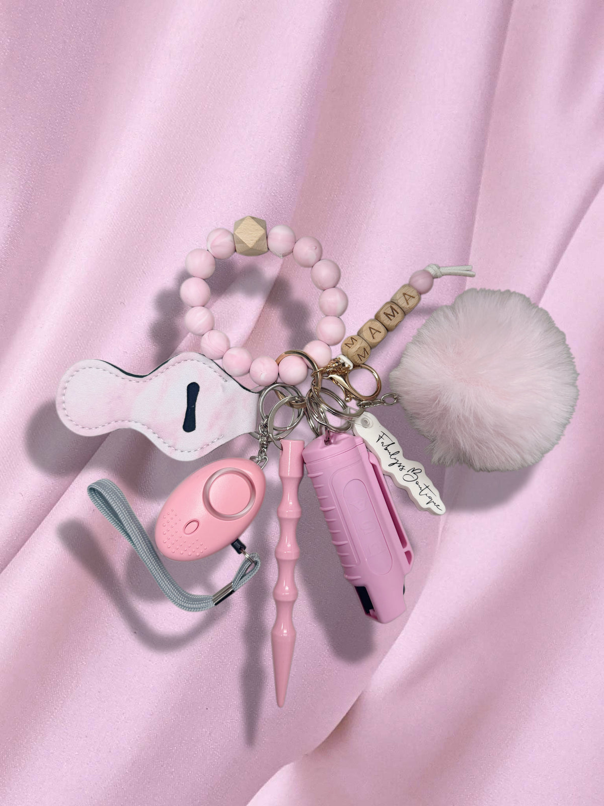 Pink Mama Beaded Safety Keychain