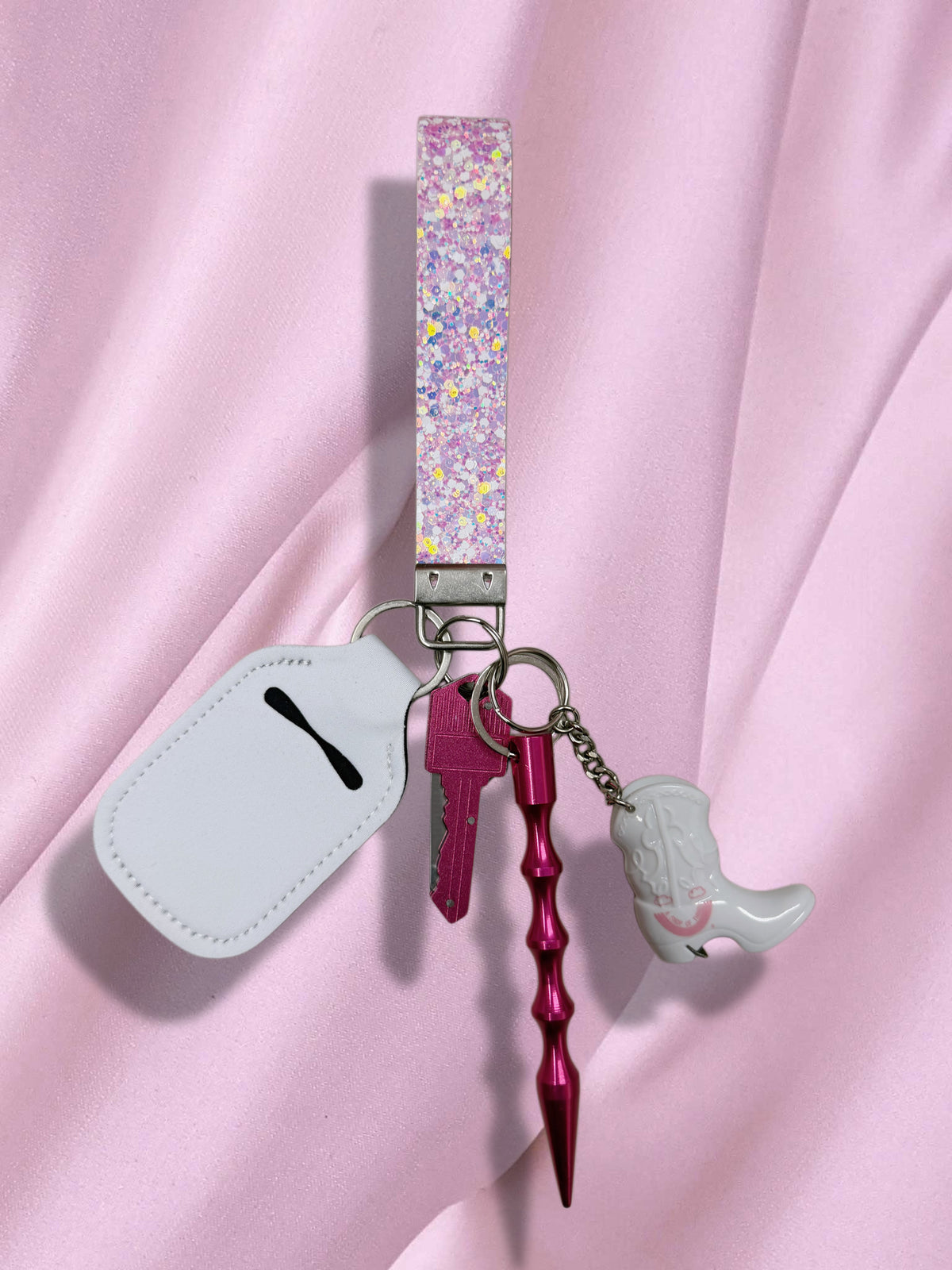 Pink/White Cowgirl Boot Safety Keychain