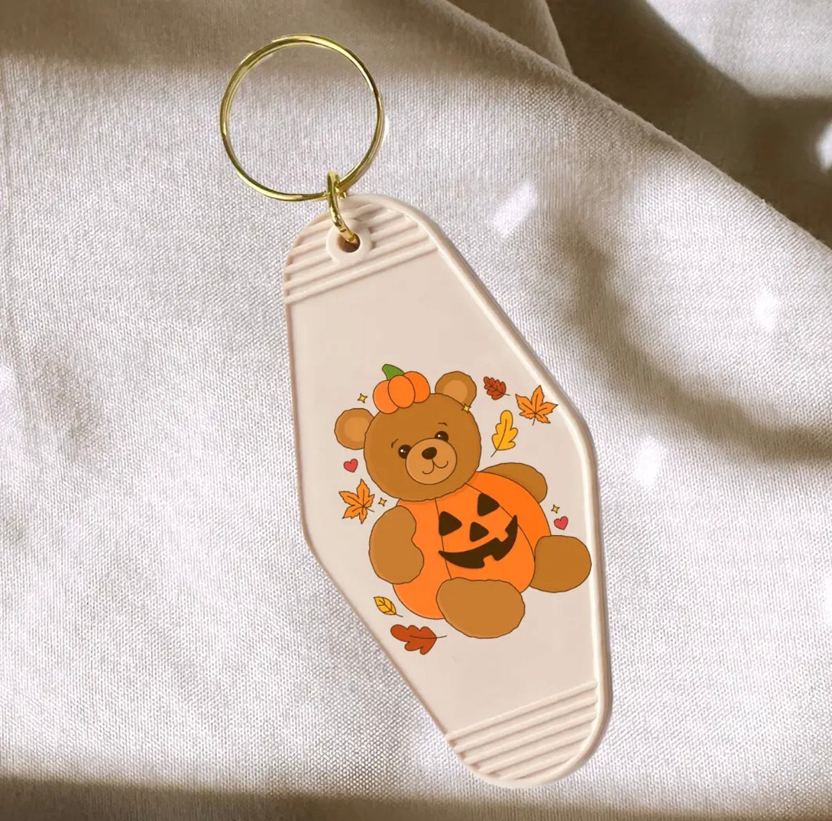 Pumpkin Teddy Bear Keychain