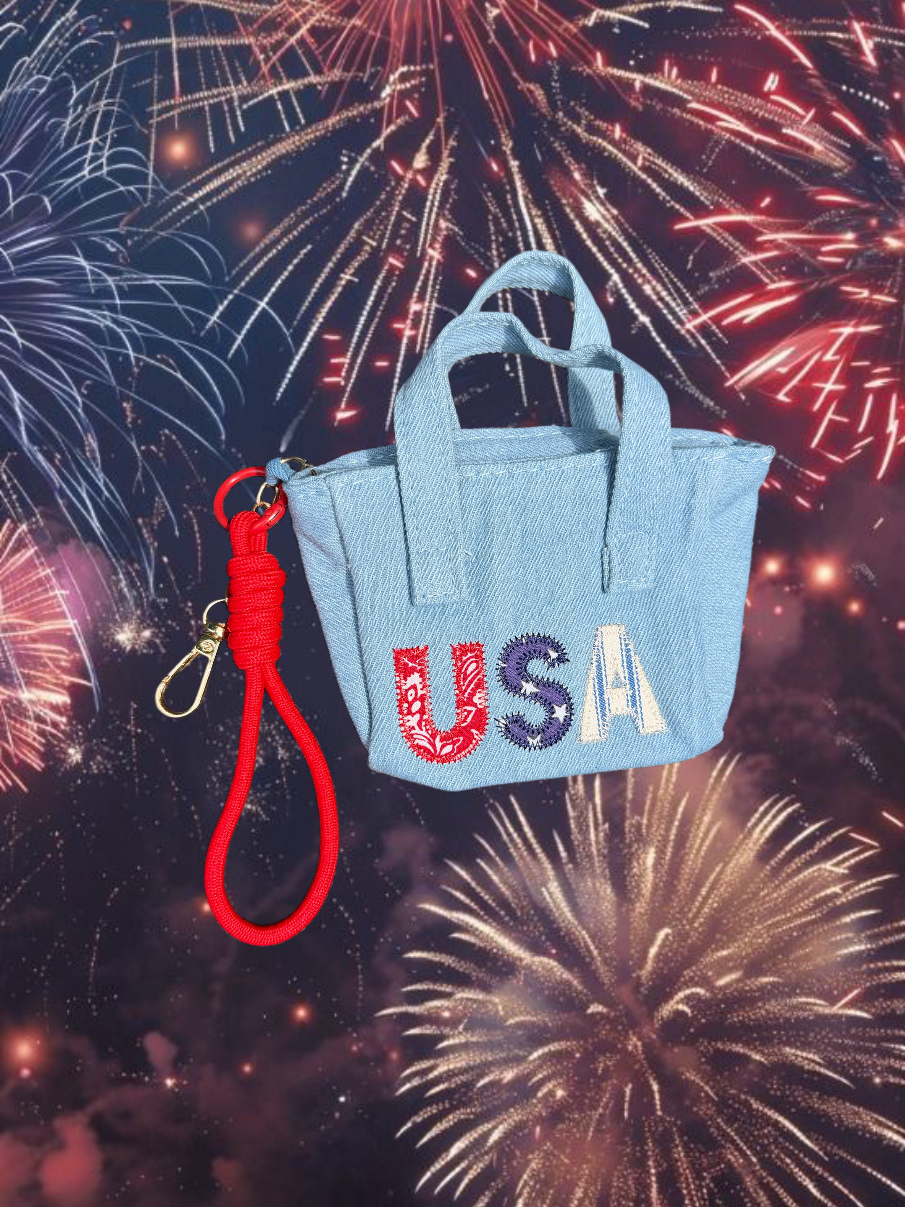 USA Denim Purse Keychain