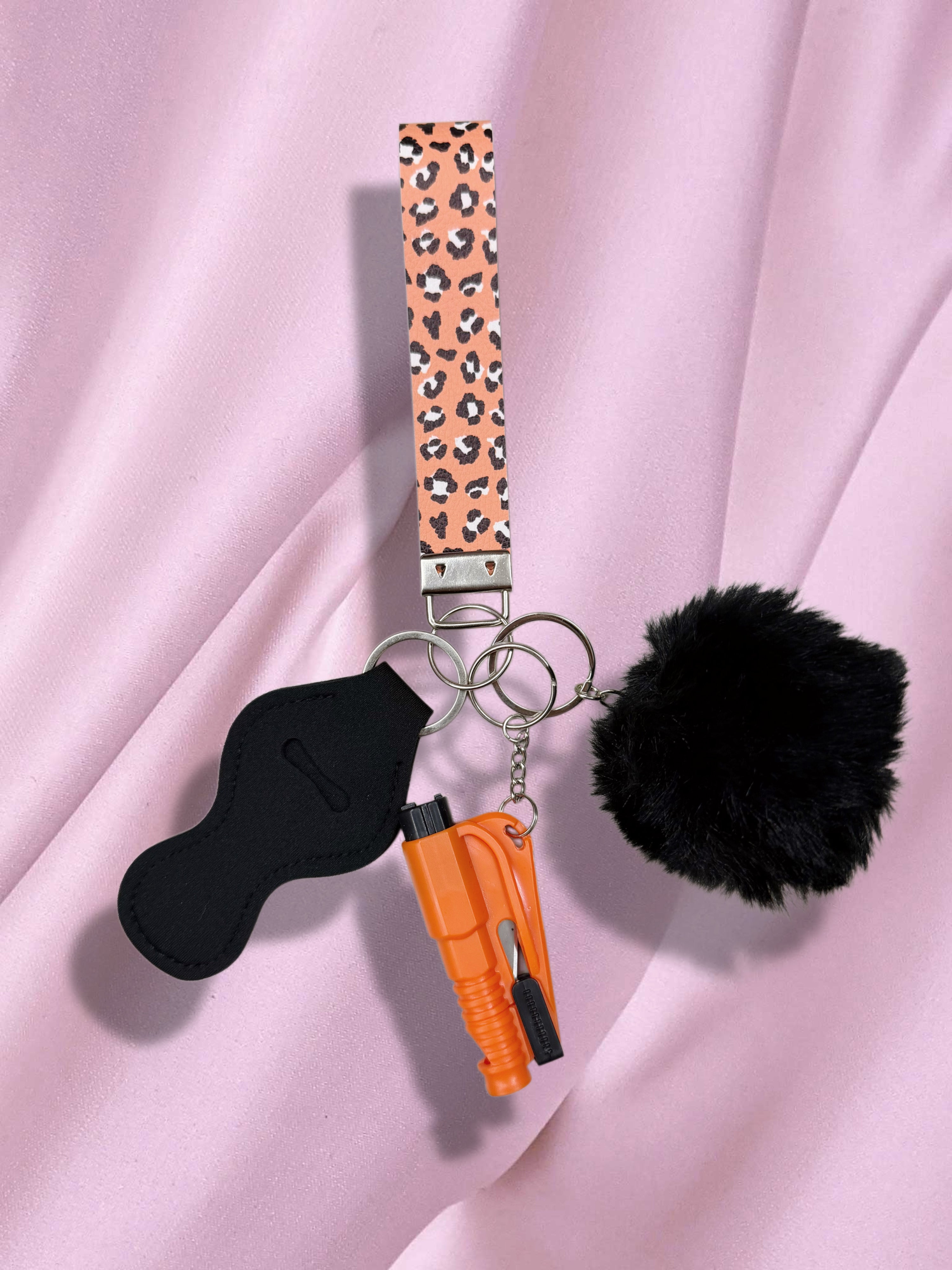 Orange Leopard Safety Keychain