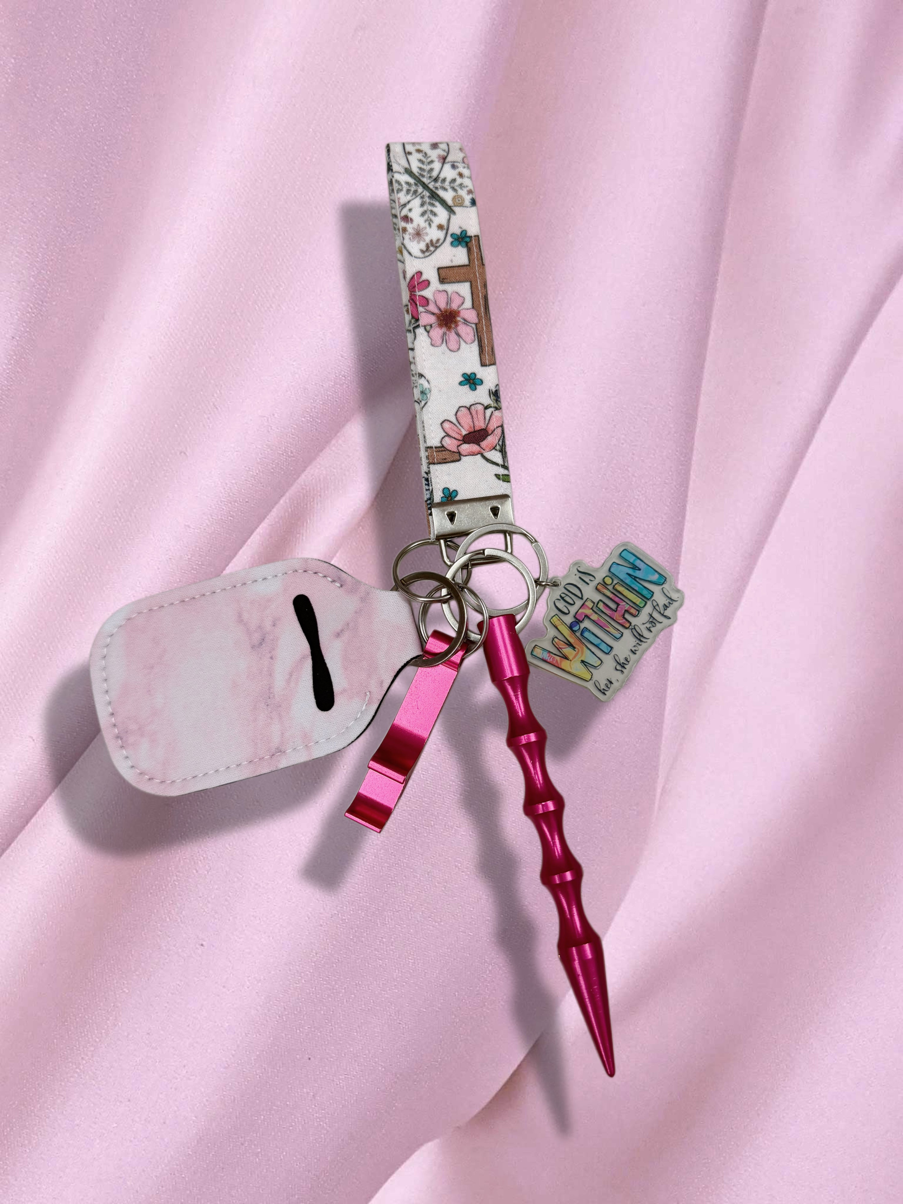 HBG Floral Cross Safety Keychain