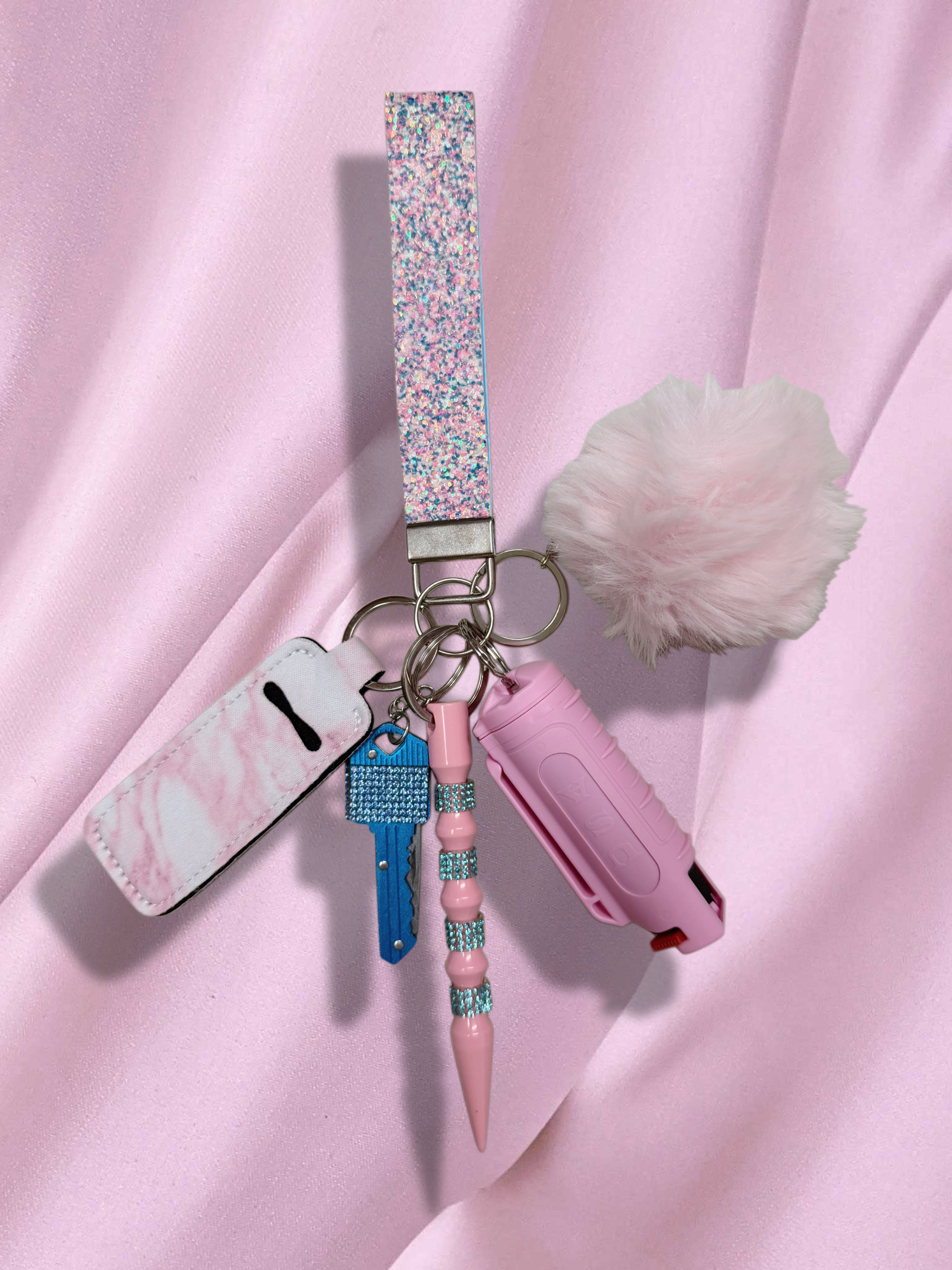 Baby blue + pink Sparkle Safety Keychain